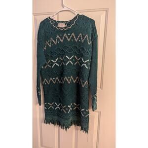 Vintage Lauren Hansen Knitted by Hand Green Sweater Dress, Medium, Boho, Artsy